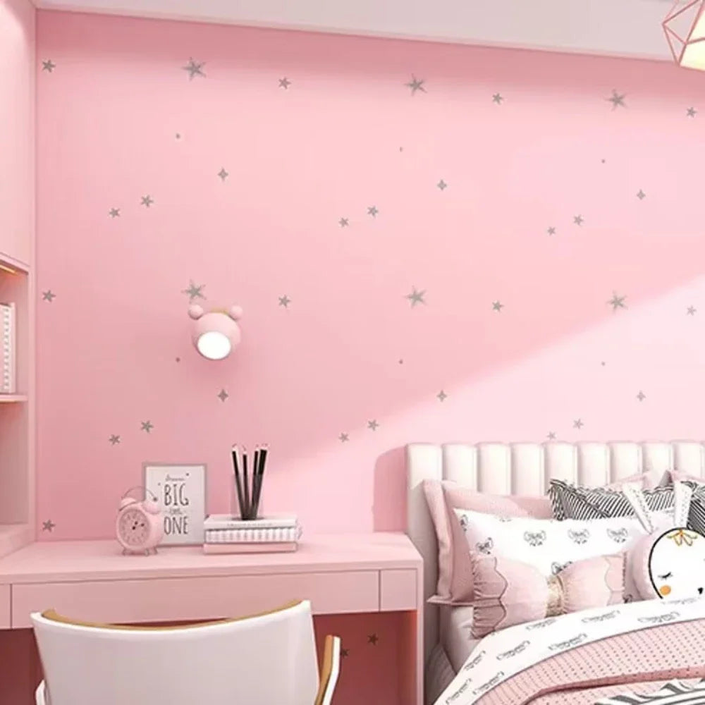 1 PCS Pink Girl's Room Self-adhesive Wallpaper Princess Room Bedroom Star Pattern Background Wall PVC Sticker Wallpaper
