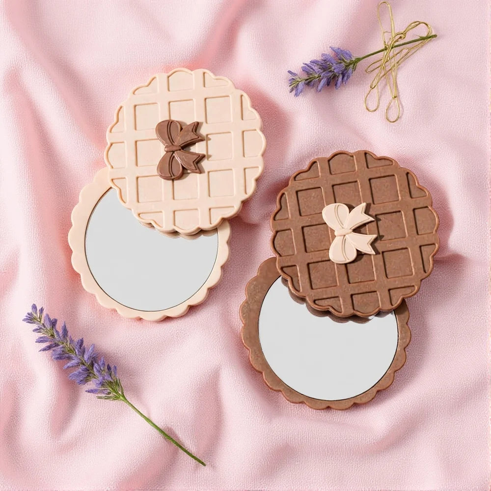 1PC Waffle Shape Slide Double-Sided Makeup Mirror Women Beauty Cosmetic Party Favor Mirror Portable Travel Compact Pocket Mirror